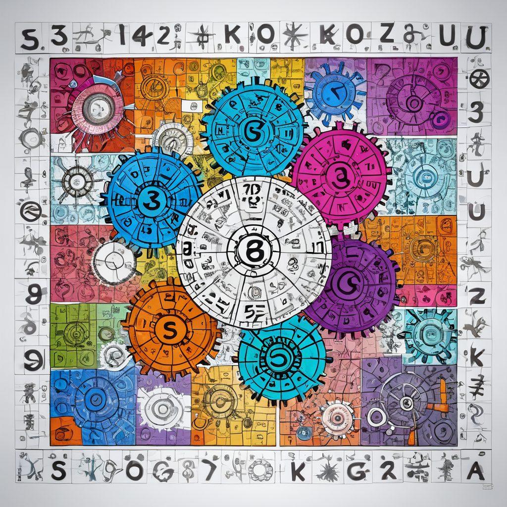 An intricate, colorful Sudoku puzzle with various strategies highlighted in flowing lines around it, showcasing a brain visual bursting with ideas and tactics. Include playful elements like gears and lightbulbs to emphasize creativity and problem-solving. The background should be a gradient of calming colors to inspire focus. super-realistic. vibrant colors. white background.